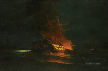  Konstantin Lienzo - La quema de una fragata turca 2 en la batalla naval de Konstantinos Volanakis